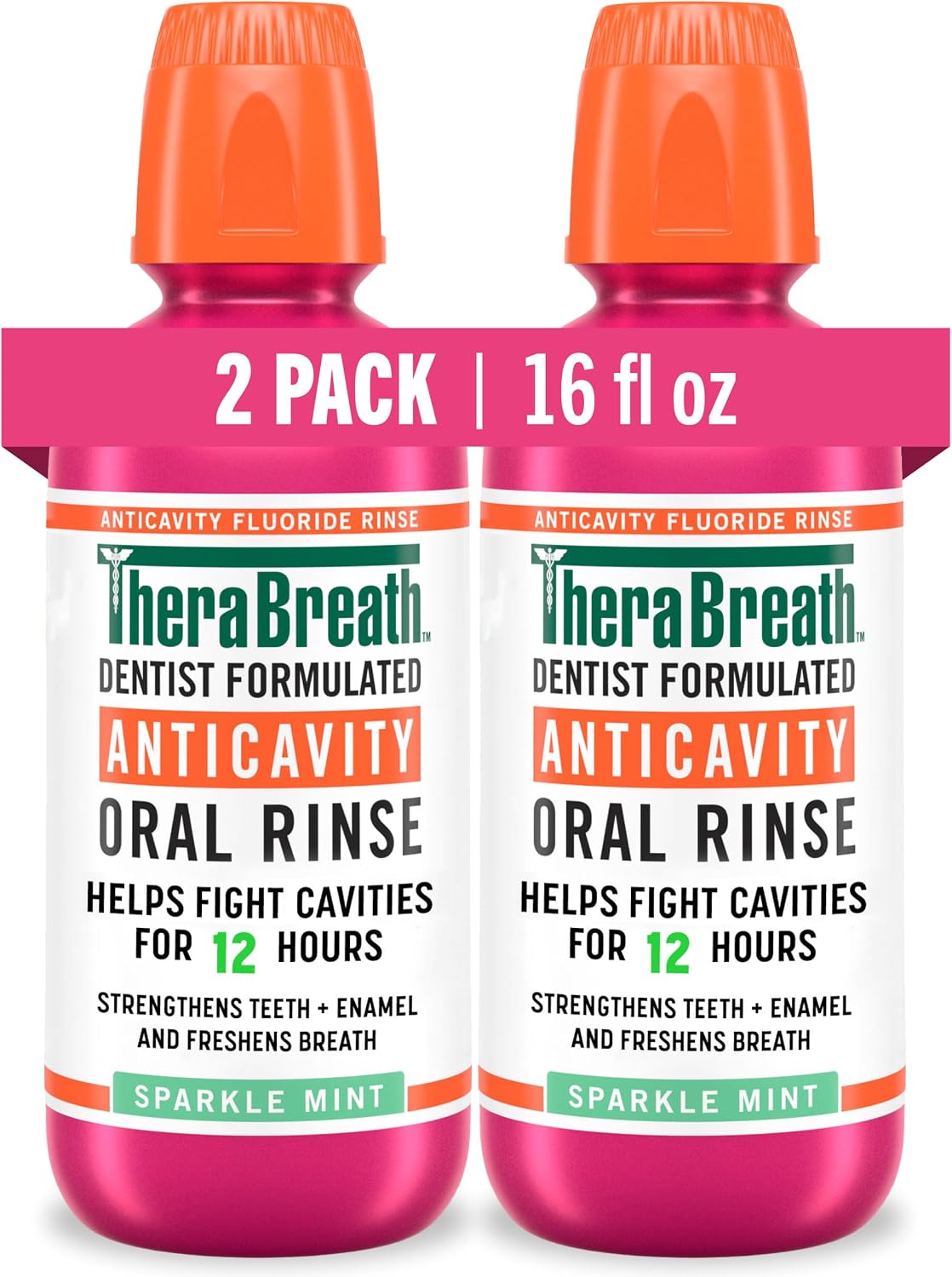 TheraBreath Anticavity Fluoride Mouthwash, Sparkle Mint, 16 fl oz, 2-Pack