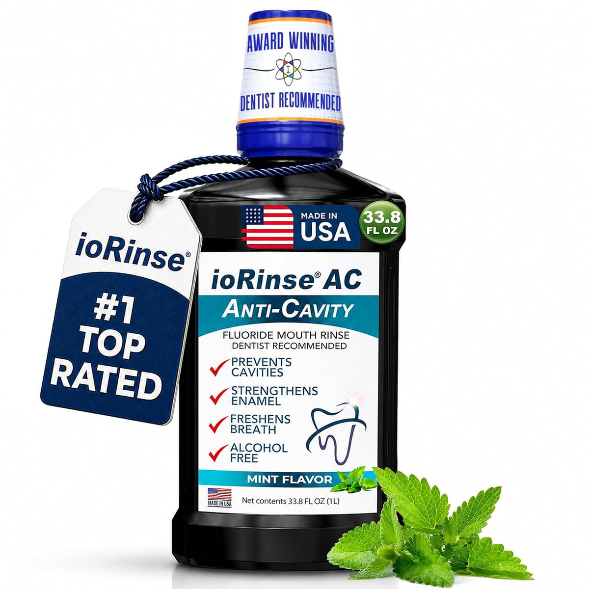 ioRinse AC Anticavity Fluoride Mouthwash with Molecular Iodine, 33.8 oz
