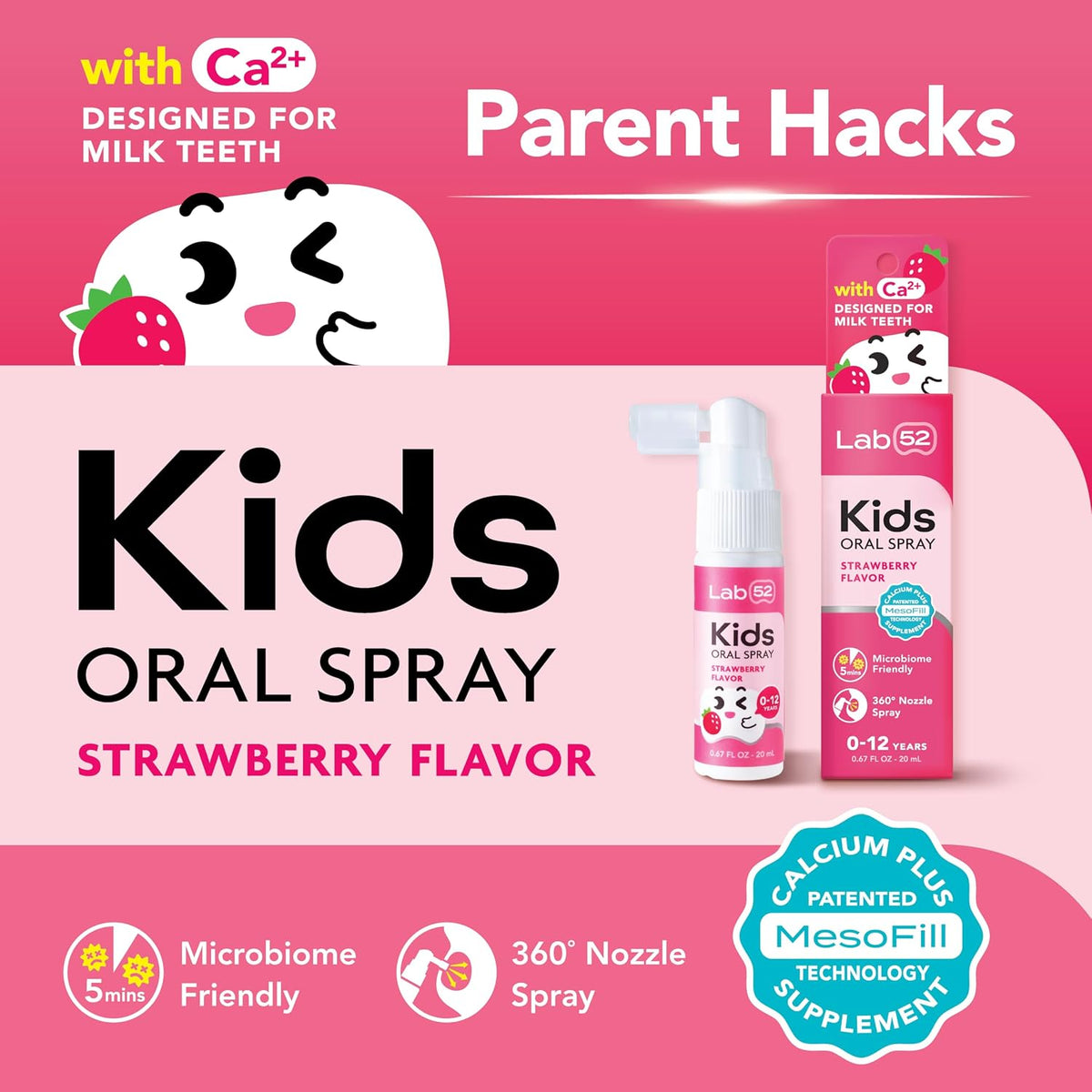 LAB52 Kids Oral Spray, Toothpaste Helper Fluoride Free, Xylitol Strawberry