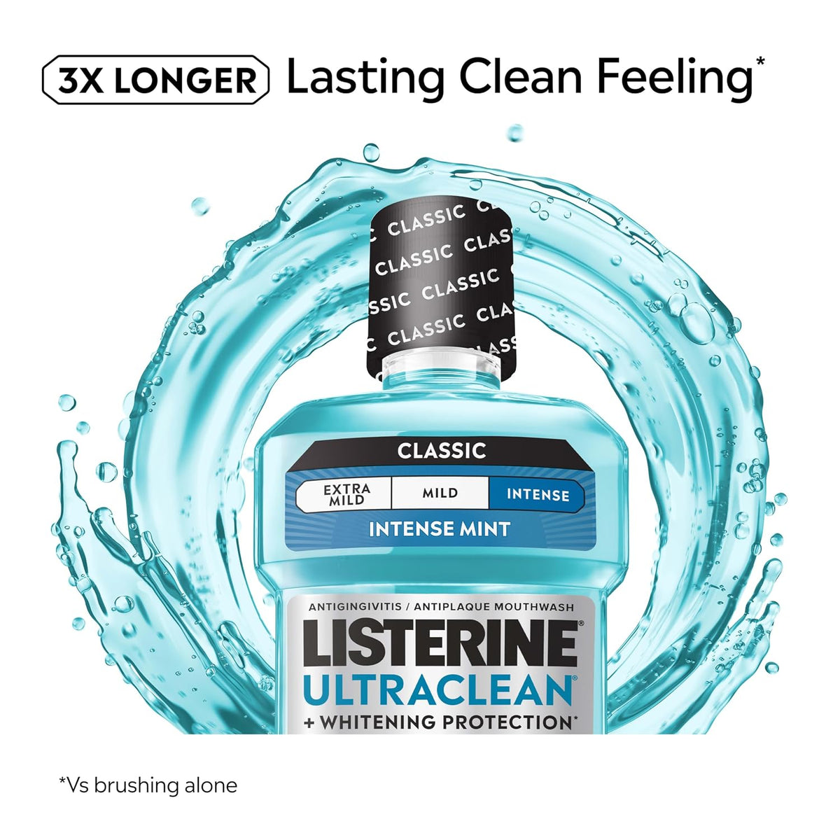 Listerine Ultraclean Antiseptic Mouthwash, Intense Mint, 33.8 fl. oz/1L x 2