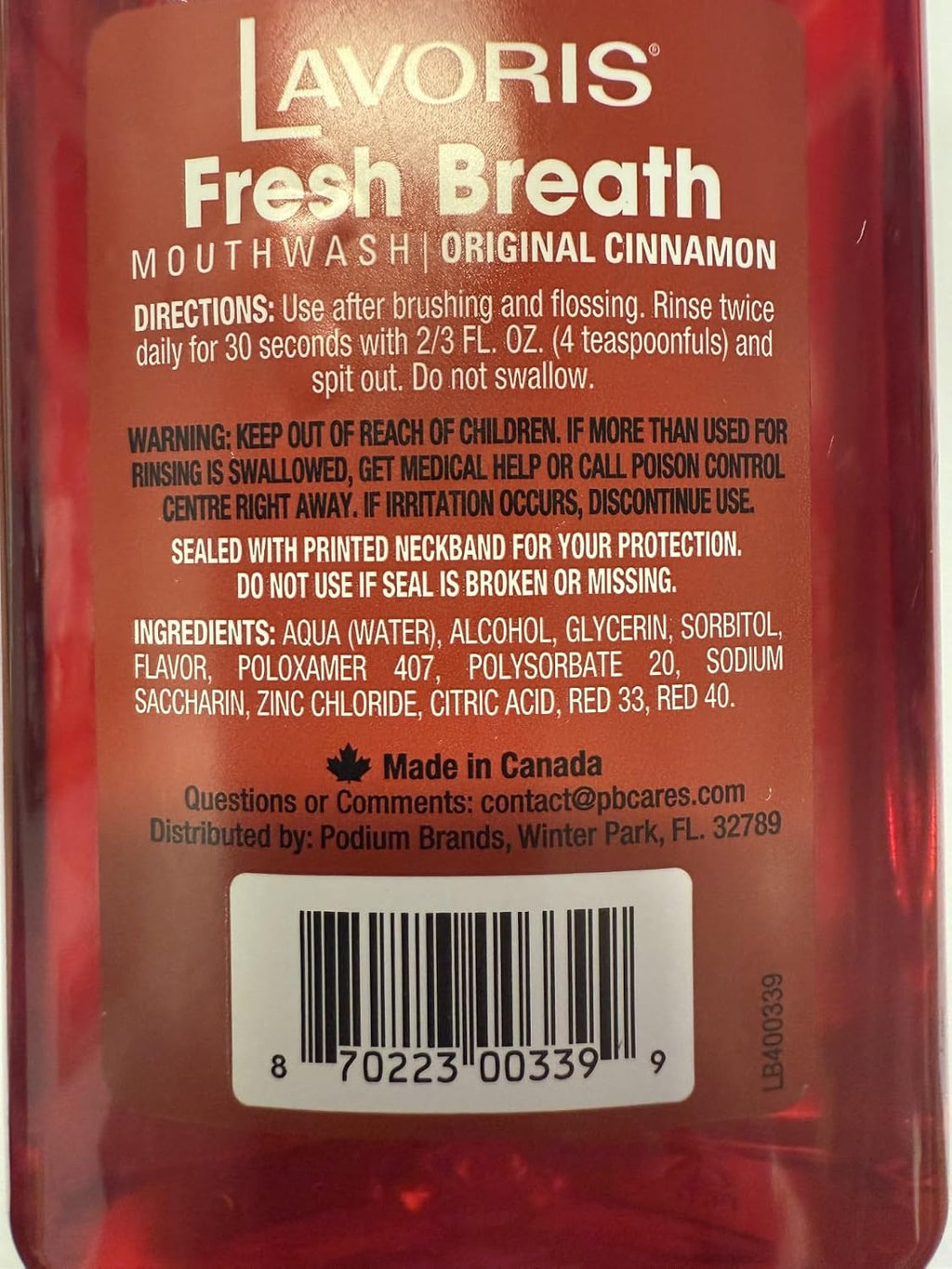 Cinnamon Original Lavoris Mouthwash Larger Size - 3 Pack of 18 oz Bottles (54 oz. Total) (6)