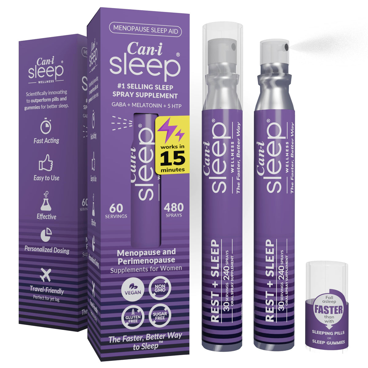 Fast-Acting Natural Sleep Aid Spray with Melatonin 1 mg, GABA, & 5HTP