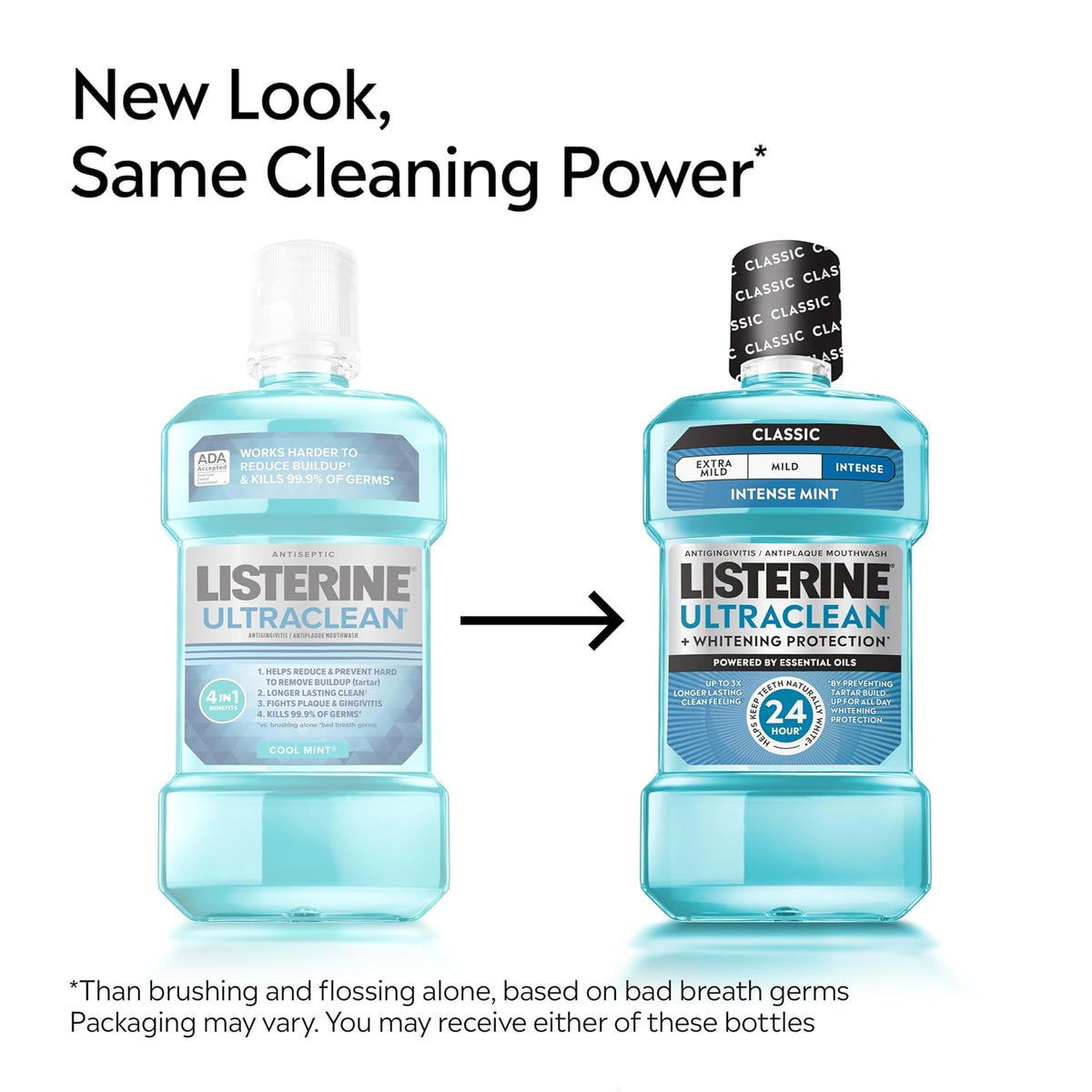 Listerine Ultraclean Antiseptic Mouthwash, Intense Mint, 33.8 fl. oz/1L x 2