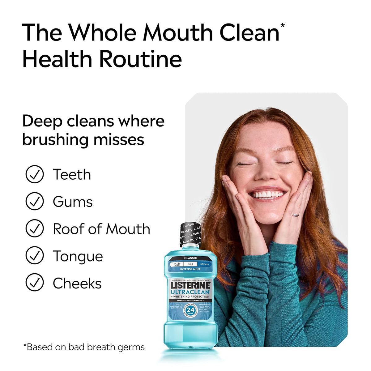 Listerine Ultraclean Antiseptic Mouthwash, Intense Mint, 33.8 fl. oz/1L x 2