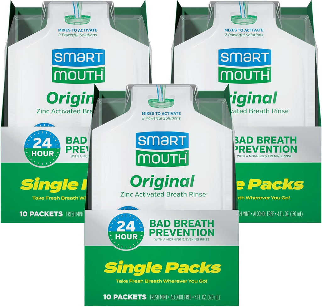 SmartMouth Original Zinc Activated Mouthwash Single Packs, 10 Count, 3-Pack