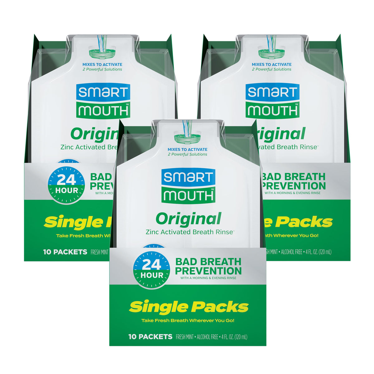SmartMouth Original Zinc Activated Mouthwash Single Packs, 10 Count, 3-Pack