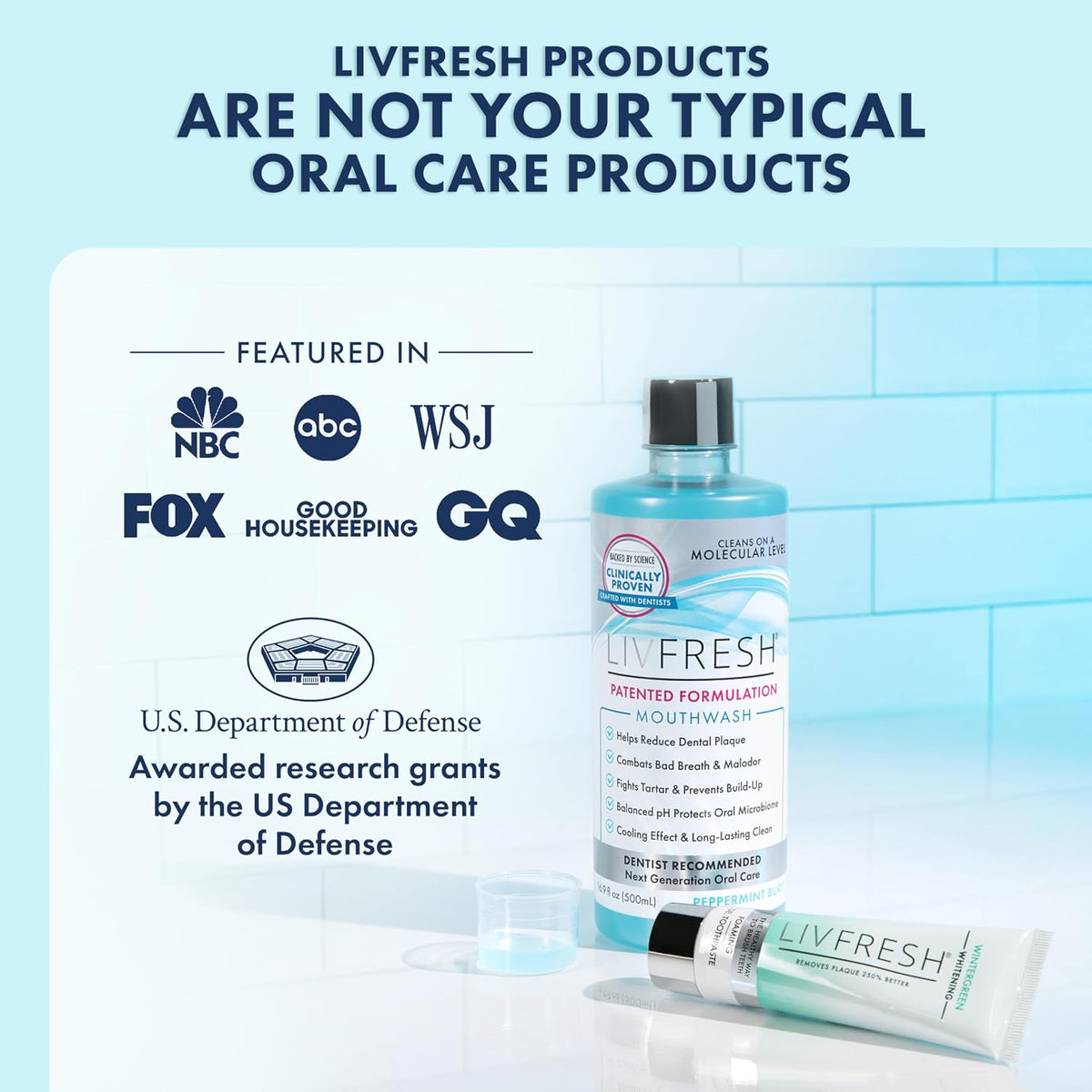LIVFRESH Mouthwash, Clinically Proven, 163% Better Tartar Control, 72% Better Plaque Reduction, 38% Better at Eliminating Bad Breath, Peppermint Burst, 16.9 fl oz