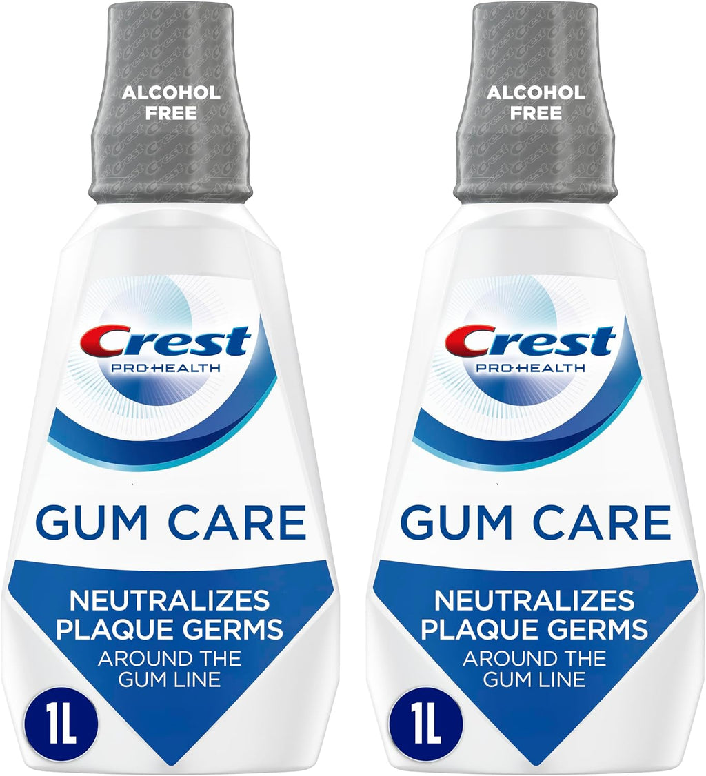 Crest Gum Care Mouthwash, Cool Wintergreen, CPC Antigingivitis/Antiplaque Oral Rinse 1L (33.8 fl oz), Pack of 2, Alcohol Free for Adults
