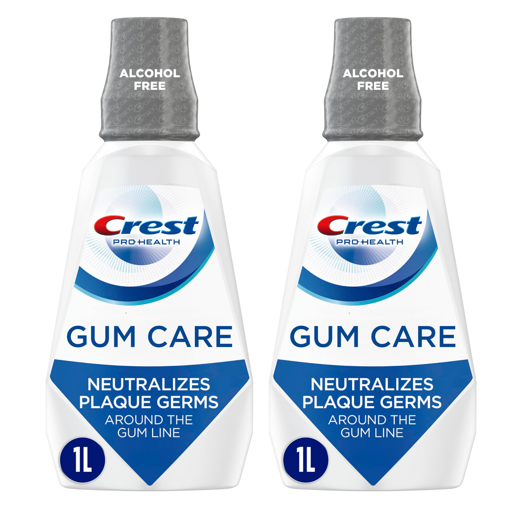 Crest Gum Care Mouthwash, Cool Wintergreen, CPC Antigingivitis/Antiplaque Oral Rinse 1L (33.8 fl oz), Pack of 2, Alcohol Free for Adults
