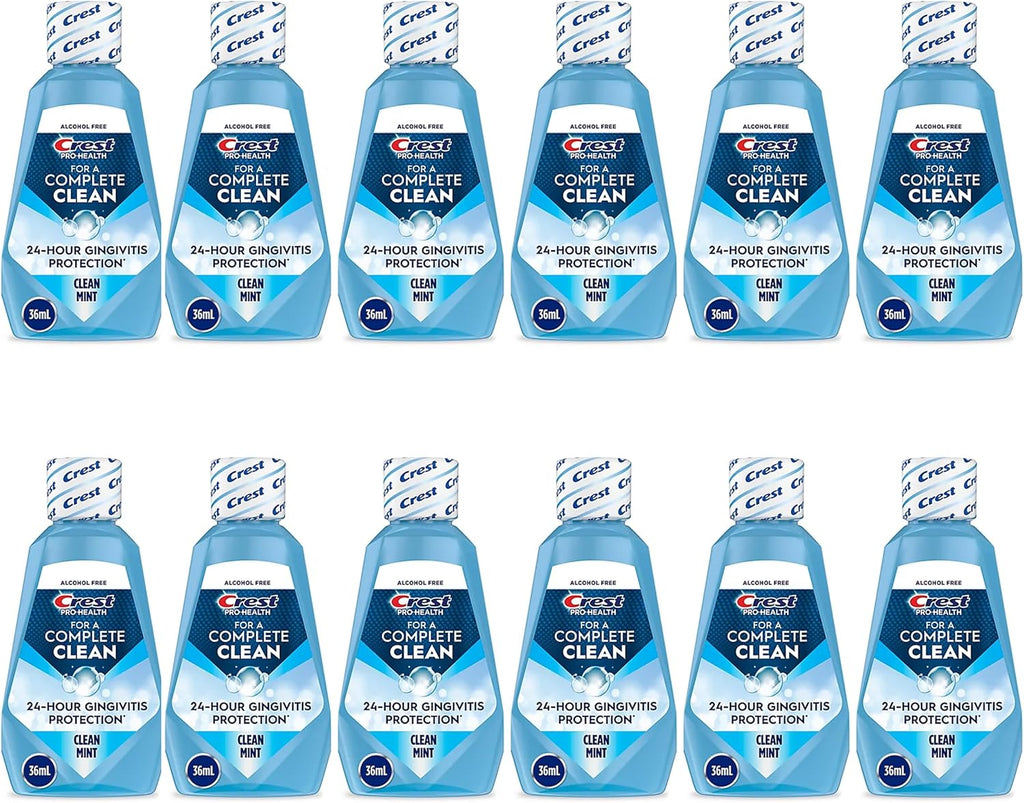 Crest Pro-Health Clean Mint Multi-Protection Mouthwash (Mouthrinse), Travel Size 1.2 oz (36 ml) - Pack of 12