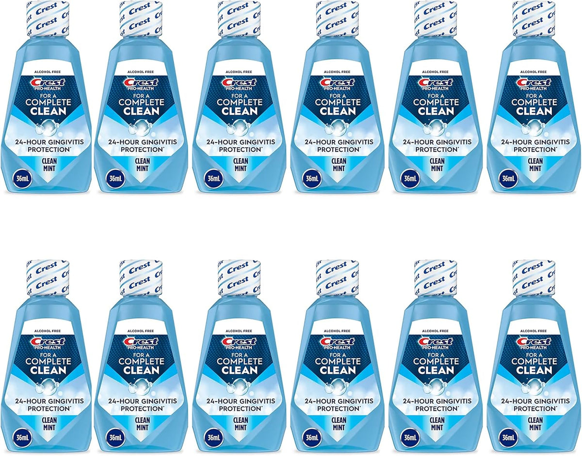 Crest Pro-Health Clean Mint Multi-Protection Mouthwash (Mouthrinse), Travel Size 1.2 oz (36 ml) - Pack of 12