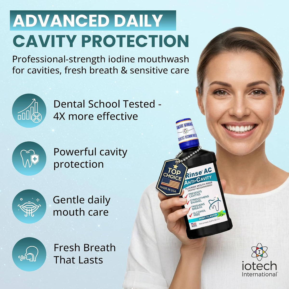 ioRinse AC Anticavity Fluoride Mouthwash with Molecular Iodine, 33.8 oz