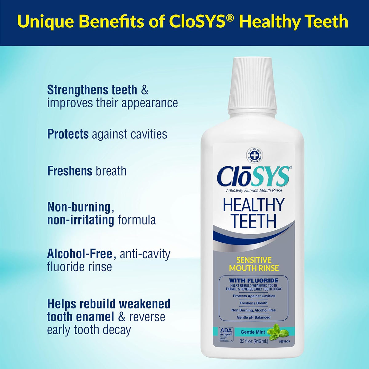 CloSYS Silver Healthy Teeth Anti-Cavity Oral Rinse, 32 Fl Oz, 2 Pack
