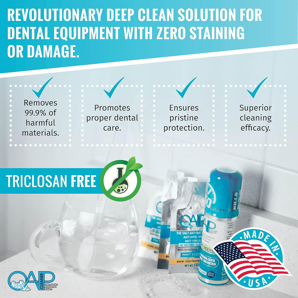 OAP Orthodontic Cleaner Cleaner | For Retainers, Dentures, Mouth Guards & More | 60 Second Foam | Paraben, Sulfate and Triclosan Free | 44.3 mL, 3 Bottles