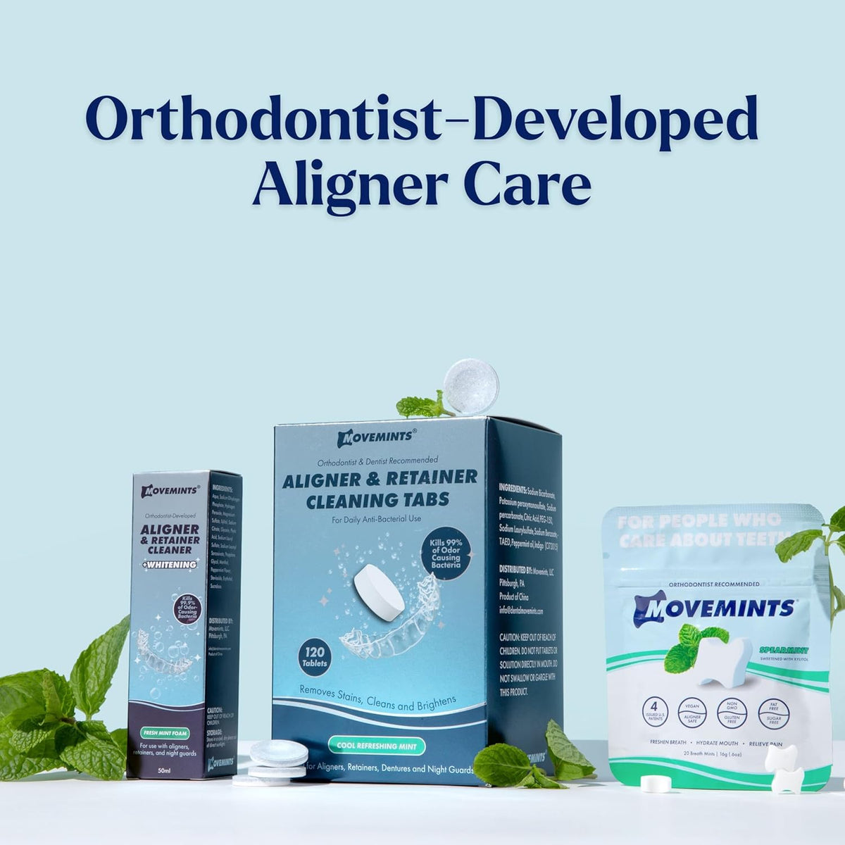 Movemints Aligner & Retainer Cleaning Foam + Whitening – Orthodontist-Developed, 25 mL