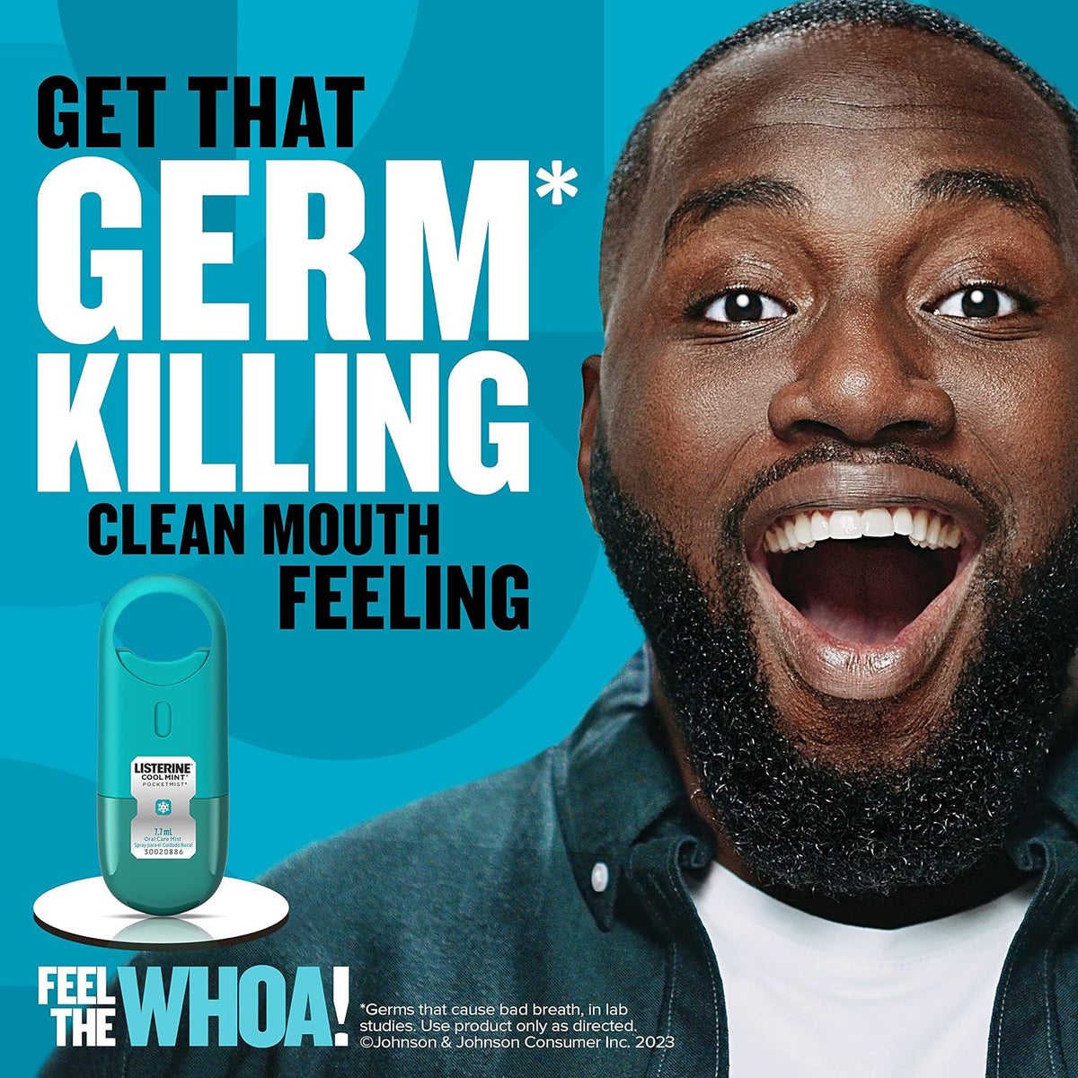 Listerine Cool Mint Pocketmist, Oral Care Mist for Fresh Breath, Non-Aerosol Sugar-Free Minty Bad Breath Refresher Spray to Kill 99% of Bad Breath Germs, Portable, Cool Mint Flavor, 7.7 mL
