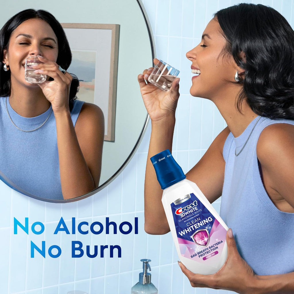 Crest 3D White Glamorous White Alcohol Free Multi-Care Whitening Mouthwash, Hydrogen Peroxide Mouthwash, Arctic Mint, 16 fl oz (473 mL) - Pack of 4, Crest Mouthwash