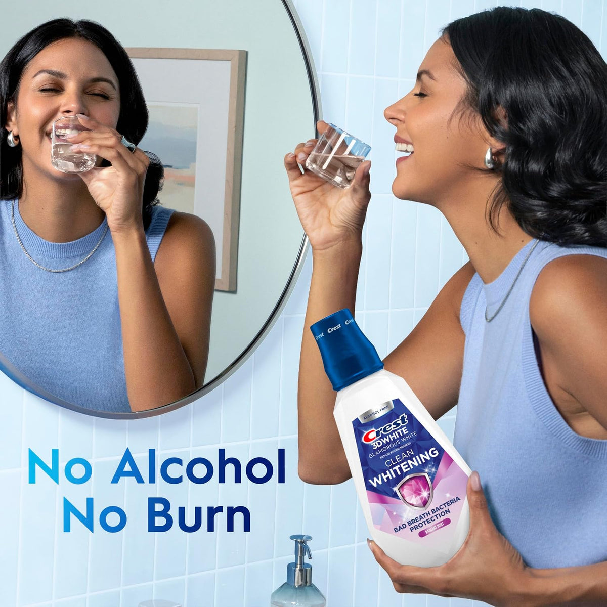 Crest 3D White Glamorous White Alcohol Free Multi-Care Whitening Mouthwash, Hydrogen Peroxide Mouthwash, Arctic Mint, 16 fl oz (473 mL) - Pack of 4, Crest Mouthwash