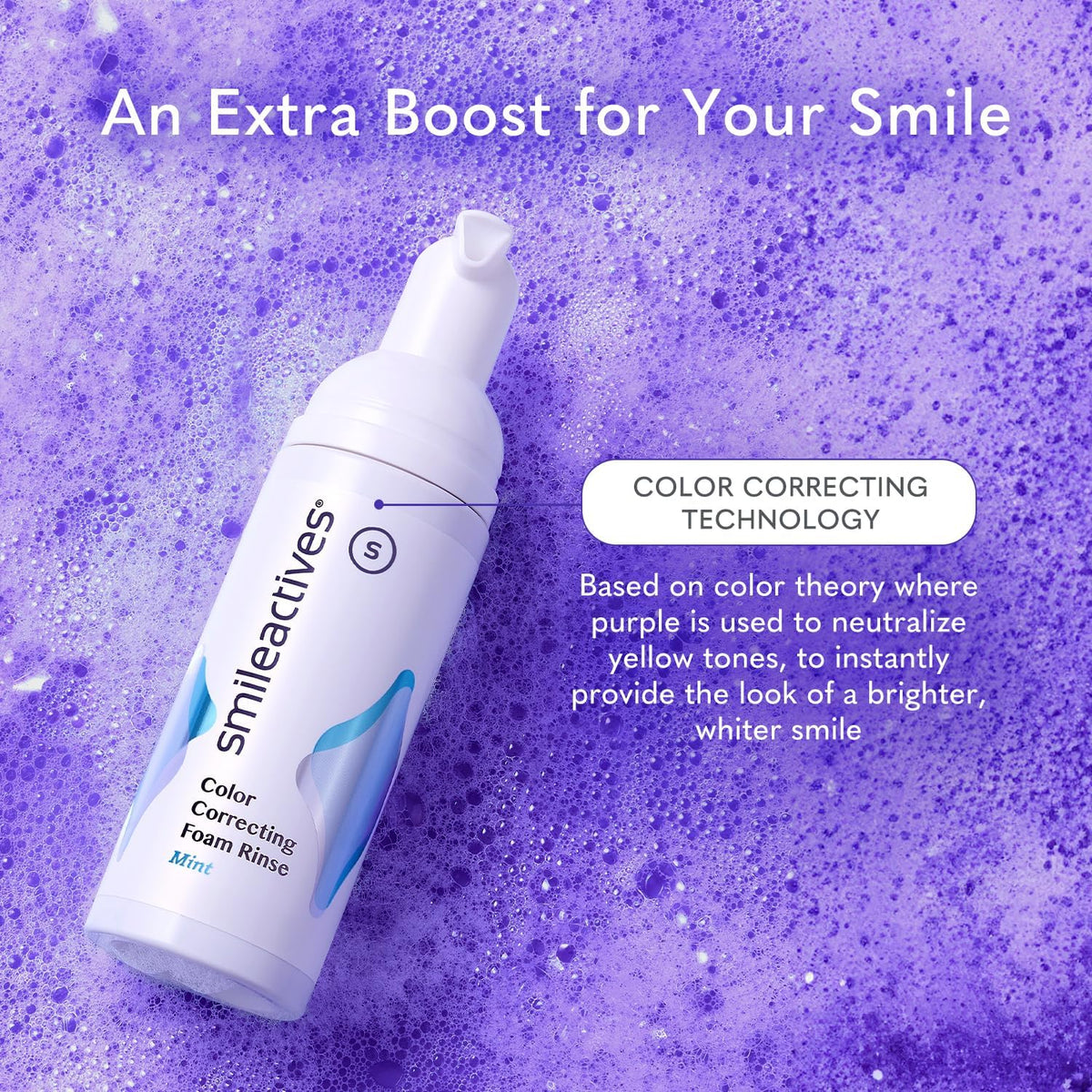 Smileactives Purple Color Correcting Foam – Teeth Brightening Booster, Visually Neutralizes Yellow Tones for a Whiter Smile, Fresh Mint Breath, Daily Whitening Support – 5 FL OZ