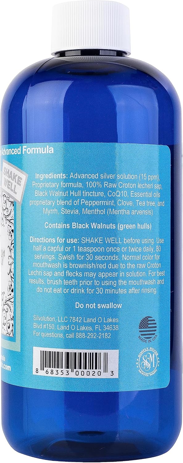 Simply Silver Mouthwash - All Natural Colloidal Silver Mouthwash Alcohol, BPA, Cetylpyridinium Chloride, and Fluoride Free, 16 Fl Oz (Mint)