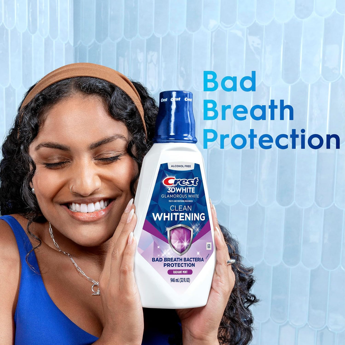 Crest 3D White Glamorous White Alcohol Free Multi-Care Whitening Mouthwash, Hydrogen Peroxide Mouthwash, Arctic Mint, 16 fl oz (473 mL) - Pack of 4, Crest Mouthwash