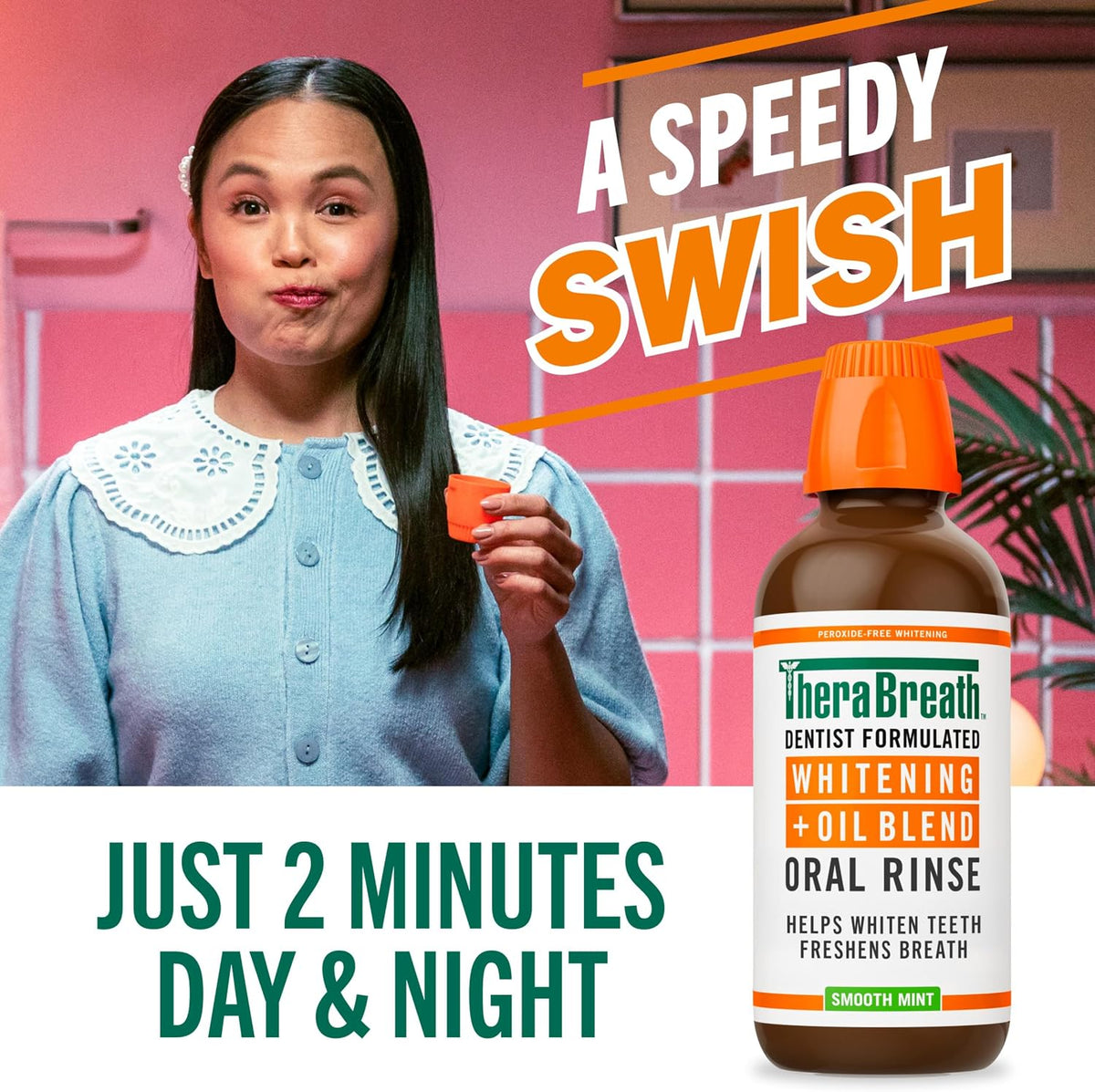 TheraBreath Whitening + Oil Blend Oral Rinse, Smooth Mint, 16 fl oz